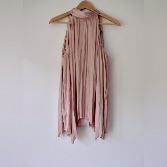 BCBG MaxAzria Halter-Neck Tank Top Tie-Back Pleated Pink Size L - Picture 1 of 9